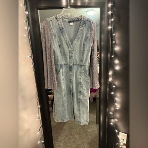 Denim Dress with Sparkly Sleeves
